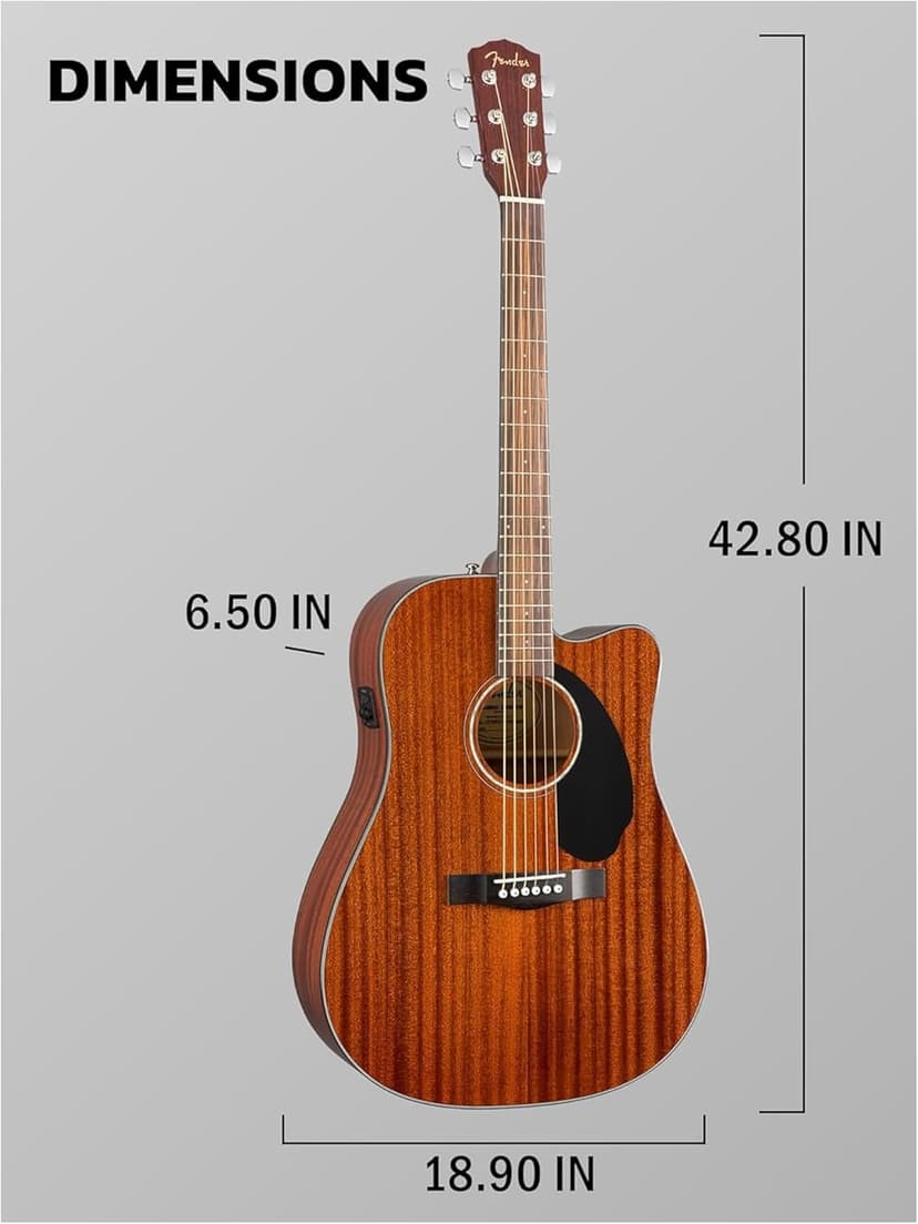 Fender CD-60SCE Solid Top Dreadnought Acoustic-Electric Guitar - All Mahogany Bundle with Hard Case, Tuner, Instrument Cable, Strap, Strings, Picks, Austin Bazaar Polishing Cloth and Instructional DVD