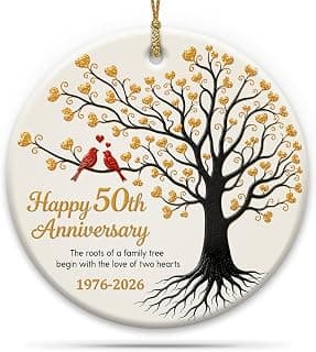 50 Years of Marriage Keepsake, Ceramic Hanging Decorations for Parents, Husband, Wife, Him and Her, 1976-2026 Gift Ideas 50th Wedding Anniversary Ornament, Golden for Couple B0HC1Q6BND