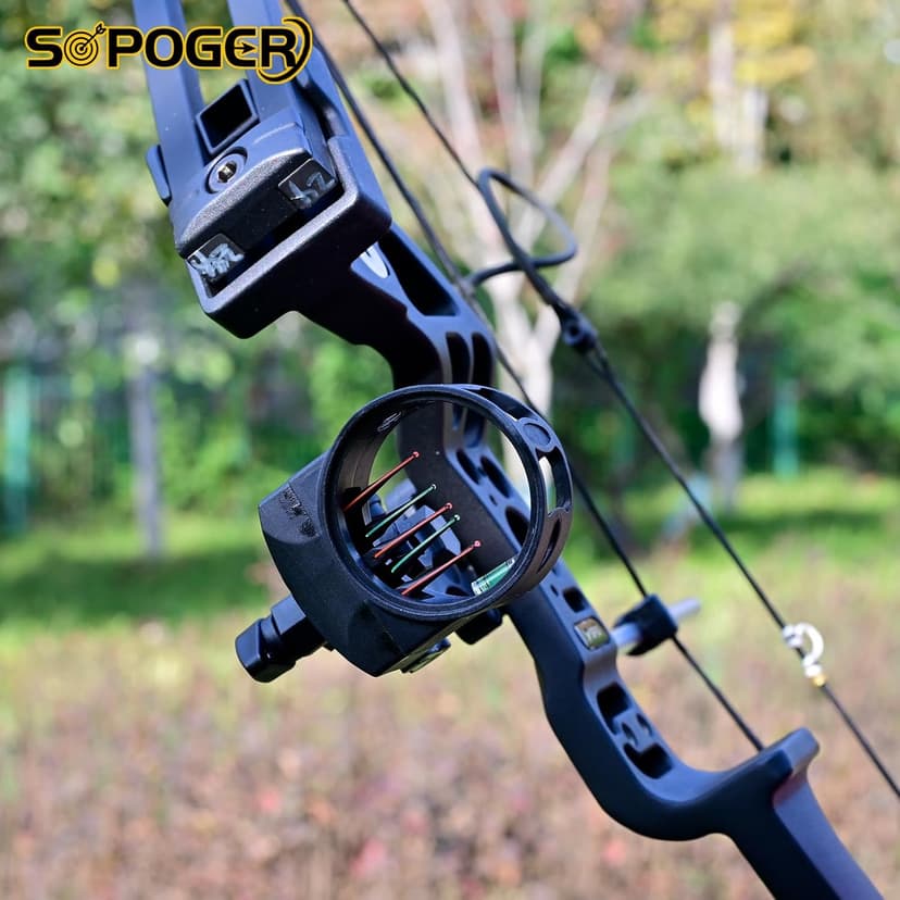 5 Pin Bow Sight for Compound Bow .019” Fiber Optics Archery Recurve Bow Sight with Knobs Windage & Elevation Adjustable Archery Sights Right Handed for Hunting Competition Practice