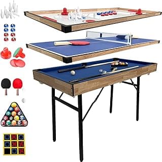 6 in 1 Multi Game Table Folding Pool Table, Billiard, Hockey, Table Tennis, Bowling, Shuffle Board and Tic Tac Toe with All Accessories