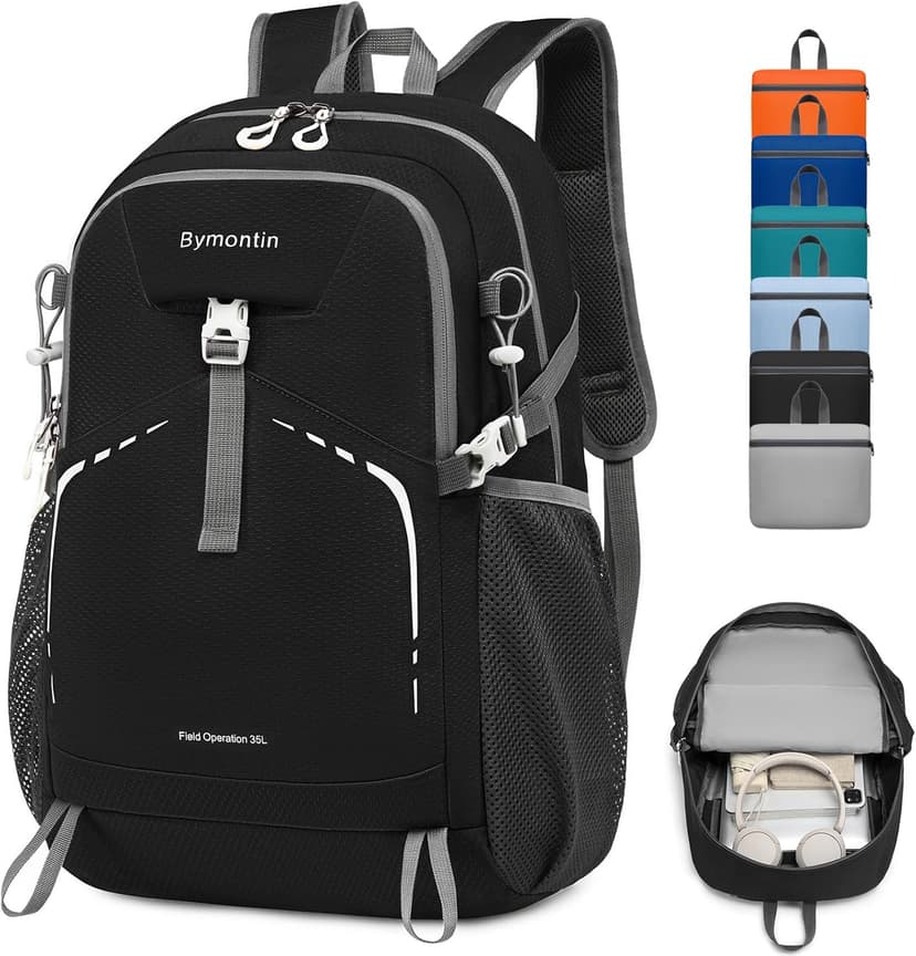 35L Lightweight Packable Backpack – Durable Foldable Daypack for Travel, Hiking, and Gym (Black)