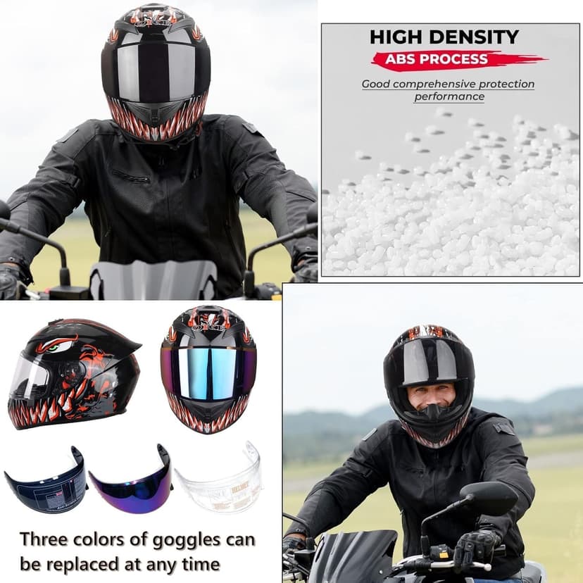 HTLNUZD Full Face Motorcycle Helmet Racing Motocross Helmets with Pinlock Compatible Clear&Tinted Visors DOT Model Approved Street Bike Helmet