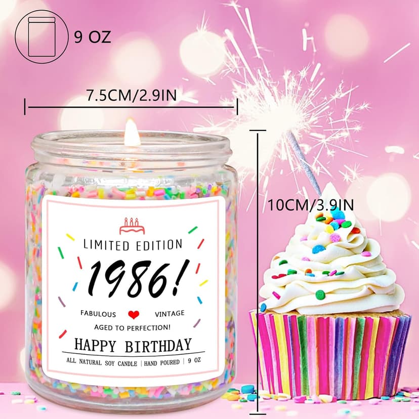40th Birthday Decorations, 40 Year Old Birthday Gifts for Friend, Sister, Wife, Creamy Vanilla with Sprinkles Homsolver 40th Birthday Gifts for Women Ideas, 1986 Limited Edition Candle B0G1YLJYH8