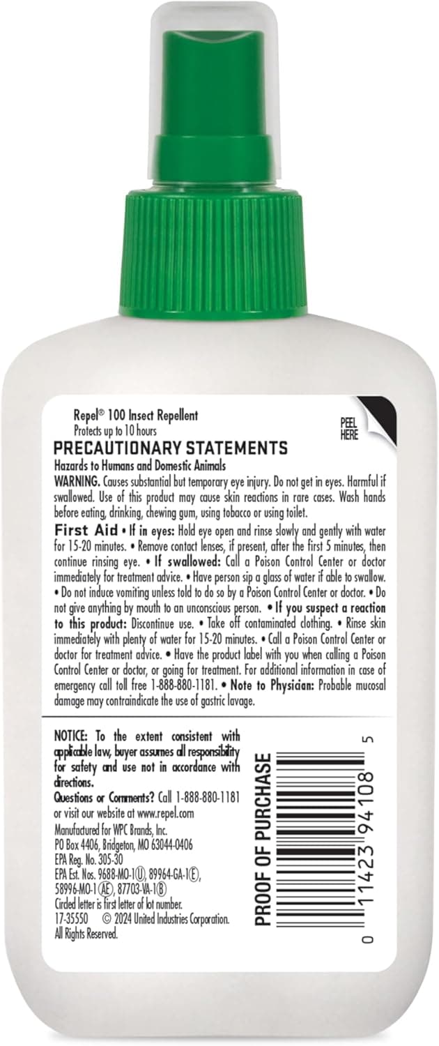Repel 100 Mosquito and Insect Repellent, 4 Ounces, With DEET, 10-Hour Protection Long-Lasting Insect Repellent Bug Spray Repels Mosquitoes, Ticks, Gnats, Biting Flies, Chiggers And Fleas