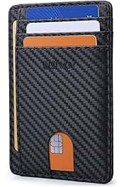 Buffway Slim Minimalist Front Pocket RFID Blocking Leather Wallets for Men and Women - Carbon Fiber Black
