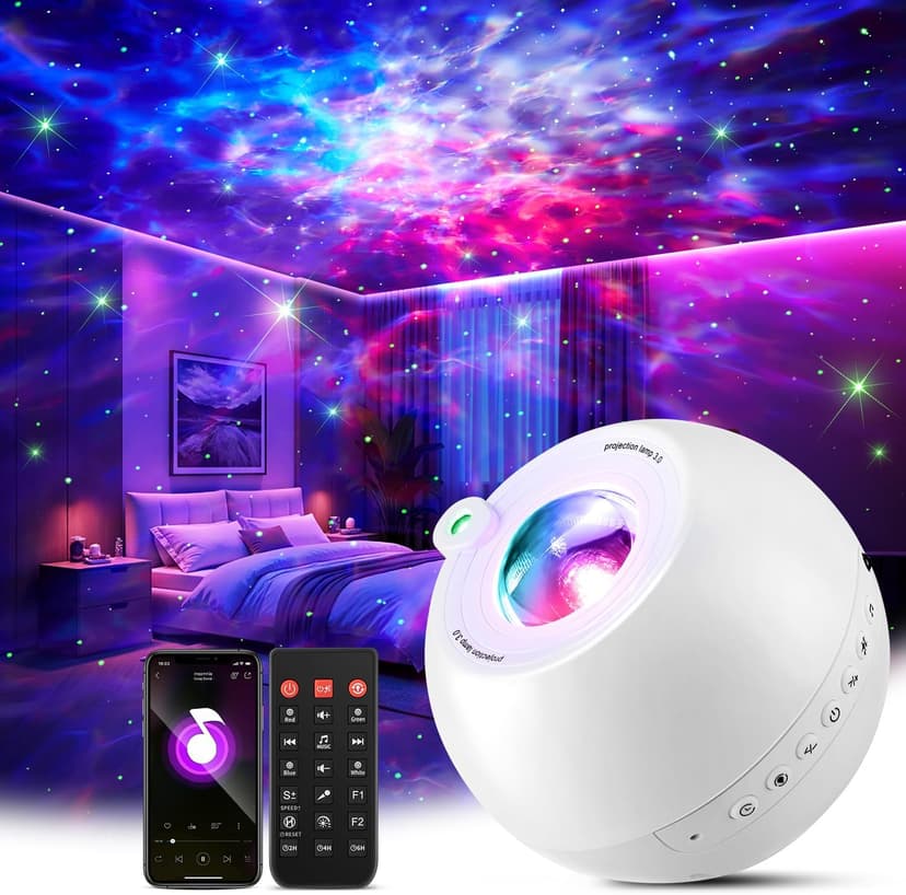 Birthday,Christmas,7 Brightness,Green Star,4 Speed,Bluetooth,Remote,Timer,Teen,Bedroom Decor,Party,Relax,Led Lights,Lava Lamp One Fire Galaxy Projector,15 Colors,Gifts for Girls&Women&Boys,White Noise B0DCYLKPWB