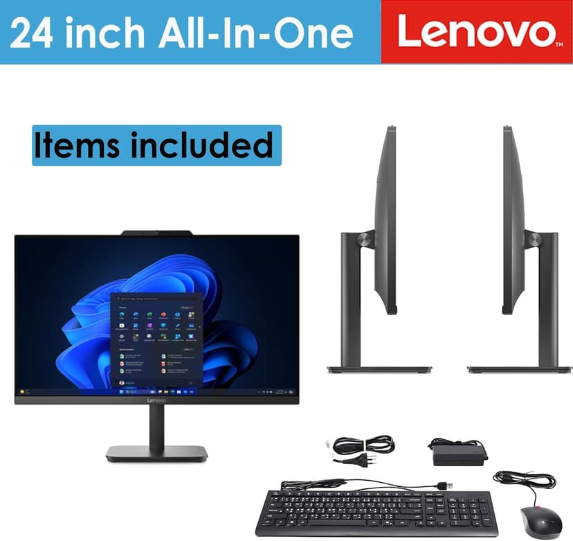 Lenovo 24 All-in-One Desktop Computer for Home Office, 16GB DDR4 RAM, 512GB PCIe SSD, Intel Processor, 23.8" FHD AIO, WiFi 6, BT 5.2, RJ-45, HDMI, Keyboard and Mouse, Ebony‌ Black, Windows 11 Home