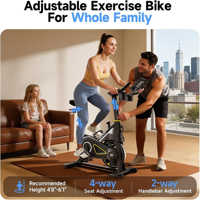 Exercise Bike, Adjustable Magnetic Resistance Stationary Bikes for Home Cardio with Exclusive App, Indoor Bike with 330lbs Weight Capacity Comfortable Seat, Tablet Mount and Fitness Courses