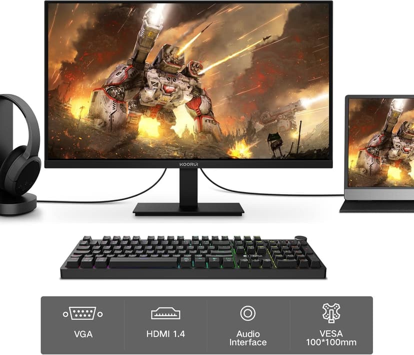 KOORUI Computer Monitor 22 Inch PC Gaming Full HD 1080P 100Hz VA Panel LCD Display with Adpitive sync (HDMI/VGA/VESA 100x100mm/Audio Out)
