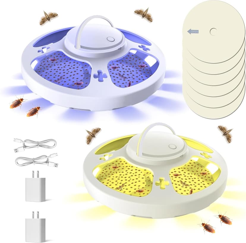 Frogoom 2 Packs Flea Traps for Inside Your Home with 6 Sticky Pads, Fleas Light Traps Kills Fleas in House, Hanging Flea Lamp with USB Cable Pest Control for Bugs Moths Gnats Indoor and Outdoor