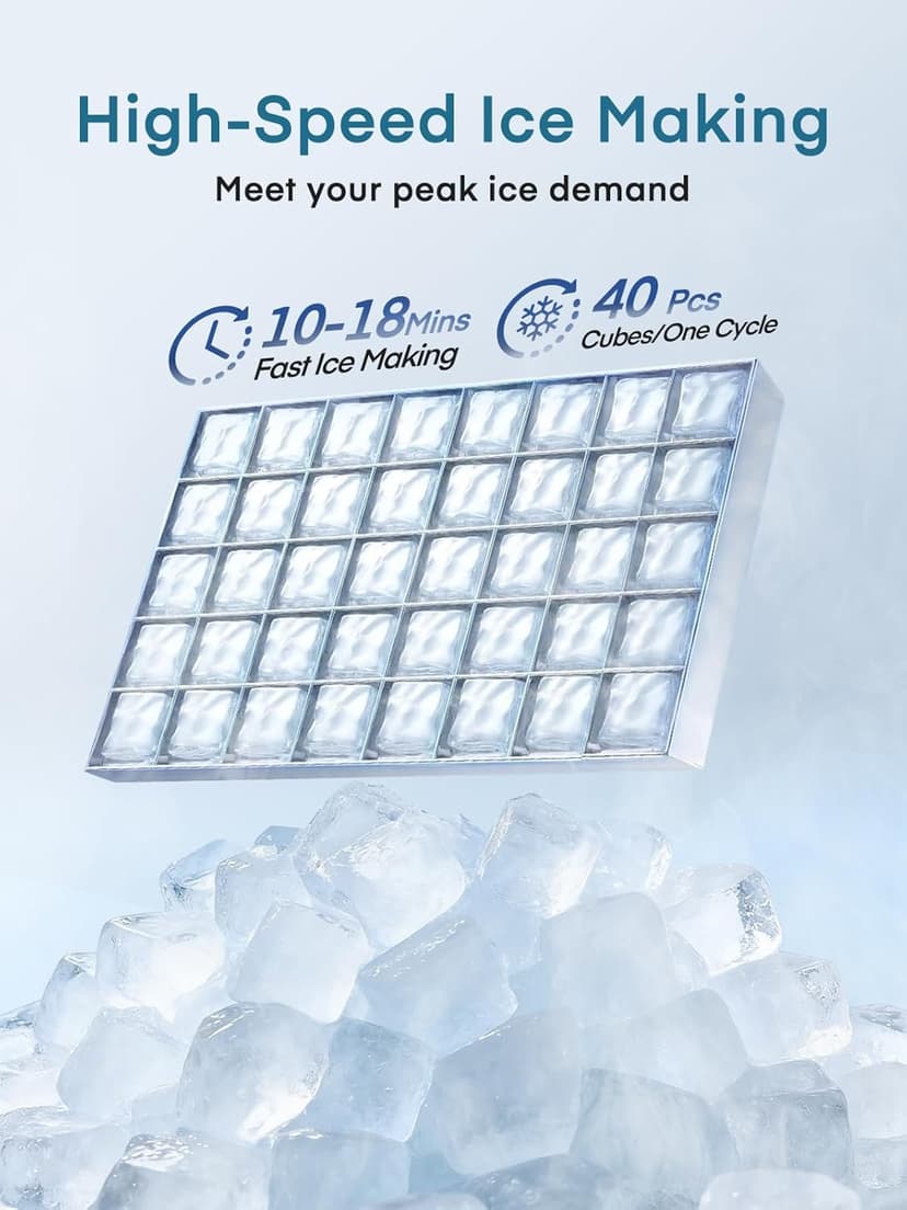 Commercial Ice Maker Machine, 100LBS/24H Freestanding & Undercounter Ice Machine with 2 Water Inlets, 40 PCS/Cycle and 24LBS Storage Bin, Stainless Steel, LED Display & Self-Cleaning for Home Bar