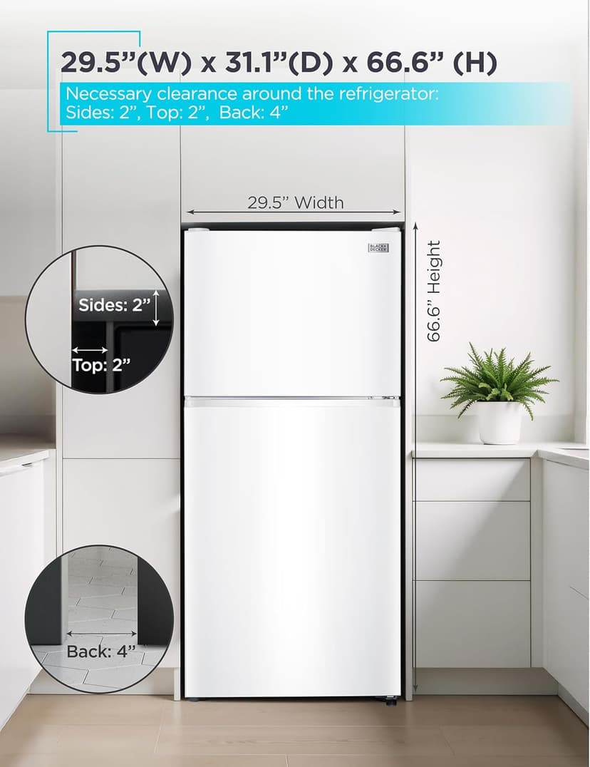 BLACK+DECKER 20.1 Cu. Ft. Top Mount Refrigerator with Ice Maker, 2-Door Refrigerator with Top Freezer, Freezer with Icemaker and Adjustable Temperature Control, BR2010JIMW, White
