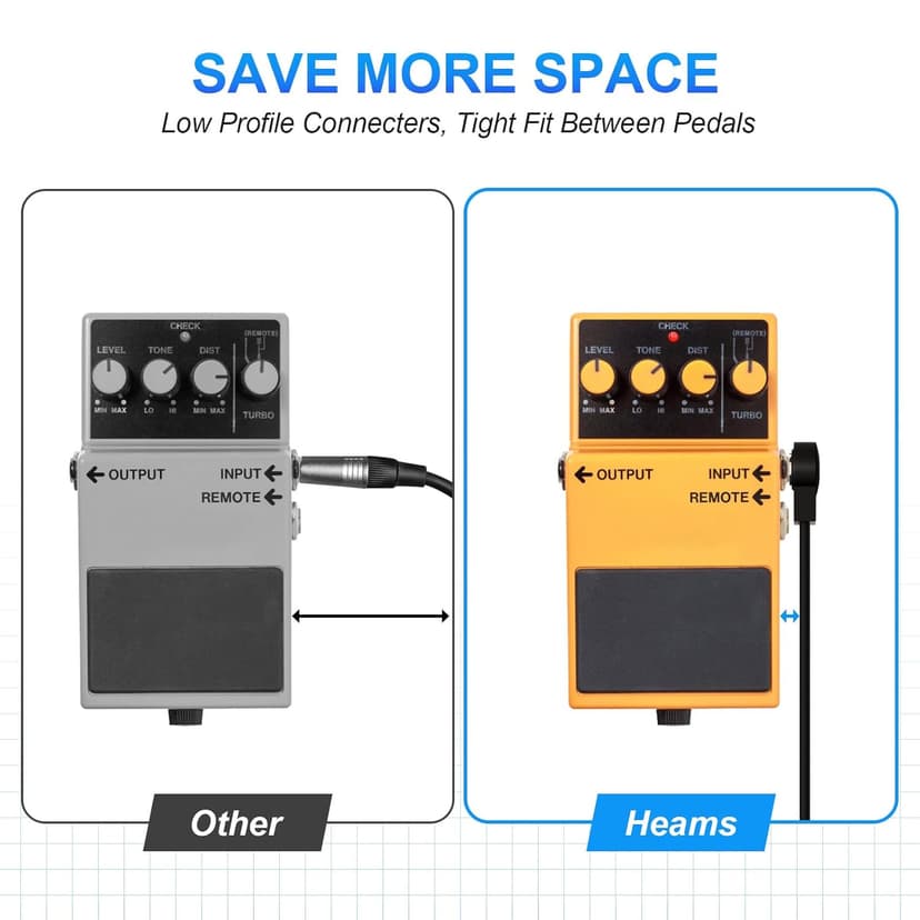 Heams Professional 6 Pack 6 Inch Guitar Patch Cables, Noise Free and Long-Lasting Guitar Pedal Cable, Low Profile Save More Space Pedal Board Cables, Right Angle Flat Patch Cable, Black