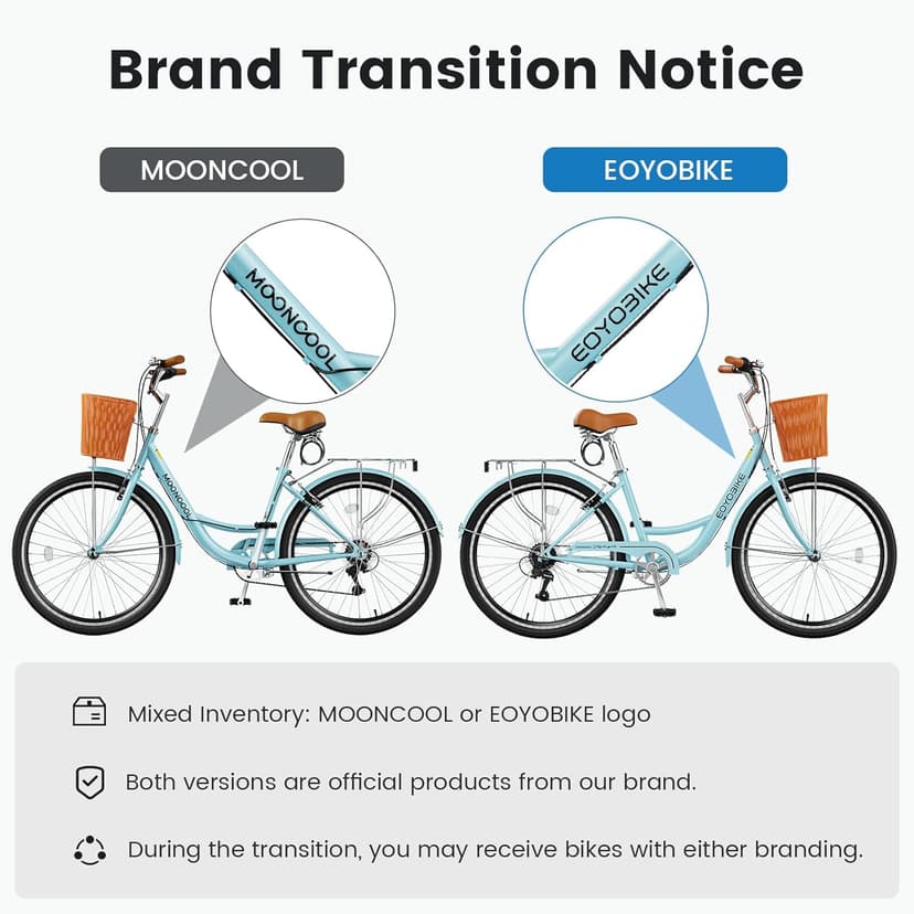 MOONCOOL Womens Bike 7 Speed, 24 26 inch Beach Cruiser Bikes for Women, Step Through Adult Bicycle with Front Basket for City Commuting