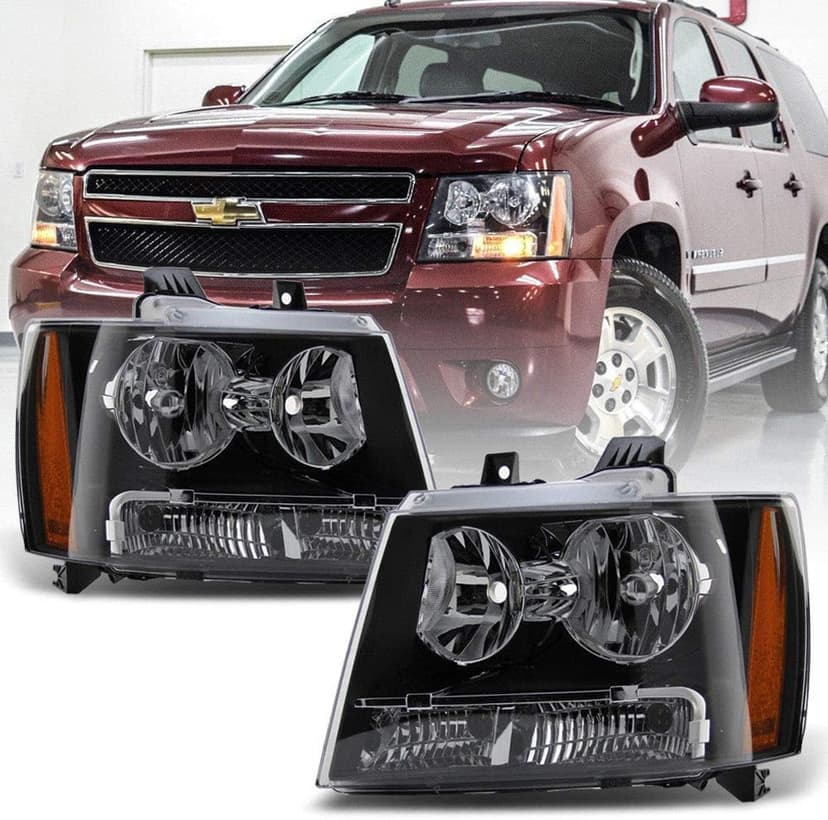 ACANII - For Black 2007-2014 Chevy Suburban Tahoe Avalanche Headlights Aftermarket Driver + Passenger Side