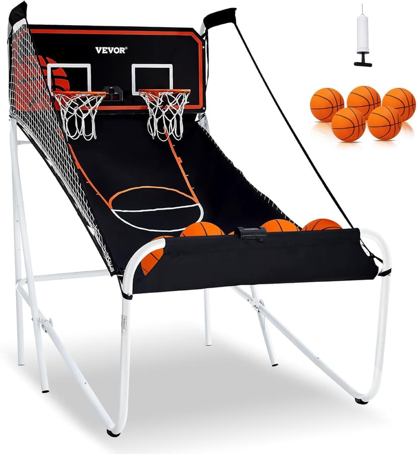 VEVOR Foldable Basketball Arcade Game, 2 Player Indoor Basketball Game, Home Dual Sport with 5 Balls, 8 Game Modes, Electronic Scoreboard, and Inflation Pump,Adults