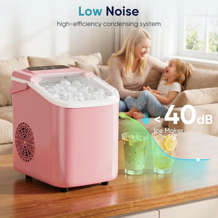 DUMOS Ice Maker Countertop, Ice Machine with Portable Handle, Basket and Scoop, 26lbs Daily, 9 Bullet Cubes in 6~8 Mins, Auto-Cleaning for Home, Kitchen, Office, Outdoors, RV Camping