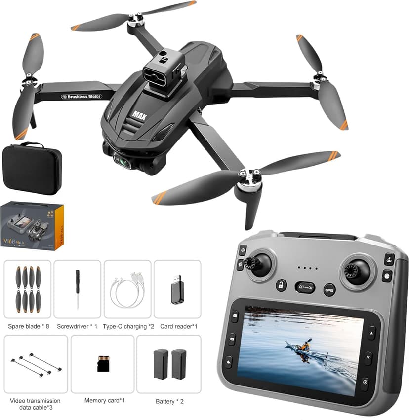 GPS Drone with 4K Camera, 4.5" LCD Display Screen Controller- 3,280ft RC Range, Auto return, Follow Me, Go Home, Gesture Control, One Key Takeoff/Landing, Altitude Hold,led Light ，Professional Quadcopter for Aerial Photography Control and Video Recording, Sports Racing Car Appearance, Adult Beginner-Friendly FPV RC Quadcopter For Kids 8-12
