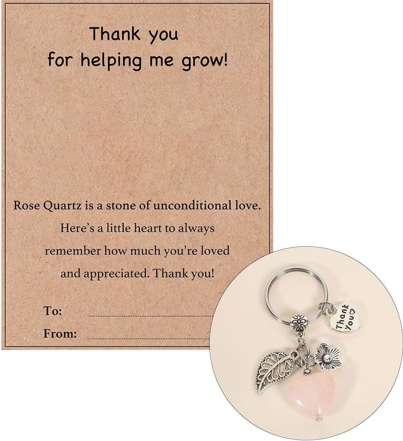 Teacher Appreciation Natural Crystal Keychain, Christmas Valentines Day Thank You for Helping Me Grow Teacher Gifts