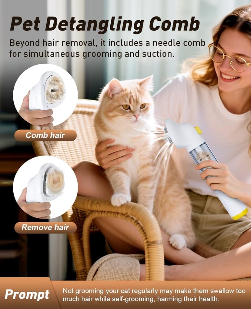 Cordless Dog Vacuum Groomer Kit,Cordless Rechargeable Vacuum Dog Brush for Hair,Handheld mini Pet Vacuum Brush,4200Pa Pet Grooming Cleaner With Comb Hair,Suitable for All Types of Cats and Dogs