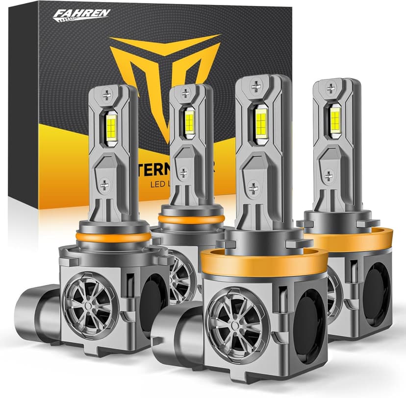 Termitor H11/H8/H9 & 9005/HB3 Light Bulbs Combo, 100,000LM 12X Ultra Brightness, Real 1:1 Mini Size, 6500K White 85000Hrs Long Life with Cooling Fan, 9005 H11 Fog Lights, Plug and Play, Pack of 4