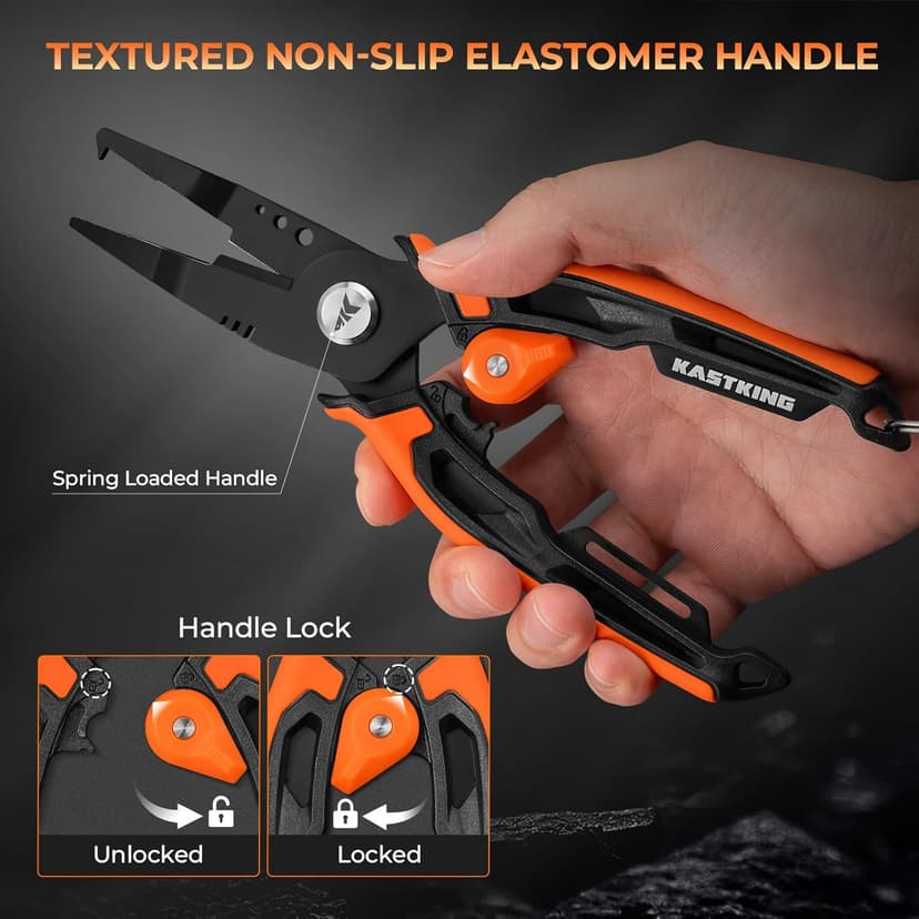 KastKing AeroVice 7.5” Fishing Pliers, 420 Stainless Steel, Uni-Body Construction, Lightweight & Corrosion-Resistant, Multi-Function Jaws, Braid Cutters, Sheath, Lanyard & Carabiner