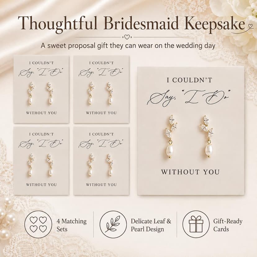 Bridesmaid Earrings Set of 4/6/8, Bridesmaid Proposal Gifts, Gold Knot Pearl Drop Earring with Proposal Cards,Ready to Gift Bridal Party Jewelry for Bridesmaids, Maid of Honor, Wedding Thank You Gift B0GKNZK8N2