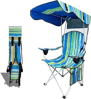 Camping Chair with Adjustable Canopy Shade, Portable Folding Chair with Cup Holder & Side Pocket for Beach, Fishing, Camping - Support 330 LBS (Streak)