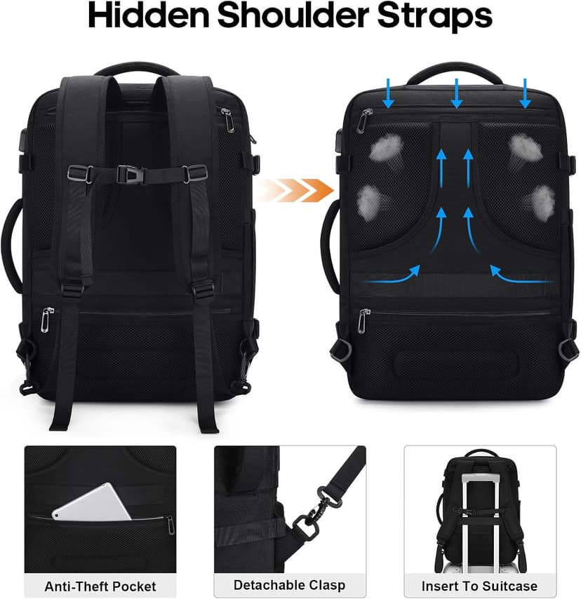 Bagsure Travel Backpack Carry On Backpack 42L Flight Approved, Expandable Laptop Backpack with Packing Cubes & Shoe Pocket, Water Resistant Luggage Backpack for Men Women, TSA Approved, Large Backpack