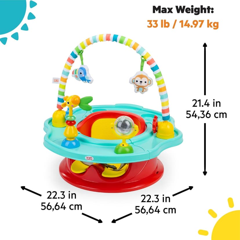 Bright Starts 3-in-1 SuperSeat Playful Paradise, Baby Activity Seat with Toys, Snacking Tray, Booster Seat, BPA Free Tray, Unisex, 6 Months +