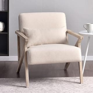 INZOY Mid Century Modern Chair with Wood Frame, Upholstered Armchair with Waist Cushion, Accent Chair for Living Room Bedroom Apartment, Easy Assembly, Beige