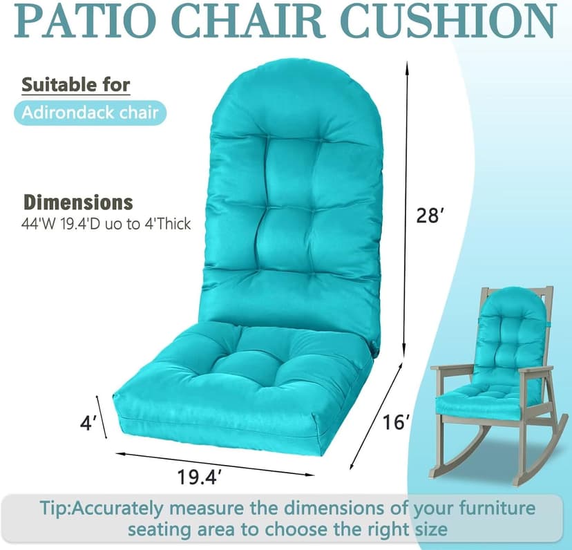 Yddsky Adirondack Chair Cushion, Rocking Cushions 44x19.4x4 inch, High Back Patio Recliner Cushion of Upper and Lower with Ties, Sunscreen and Fade-Resistant Turquoise,2