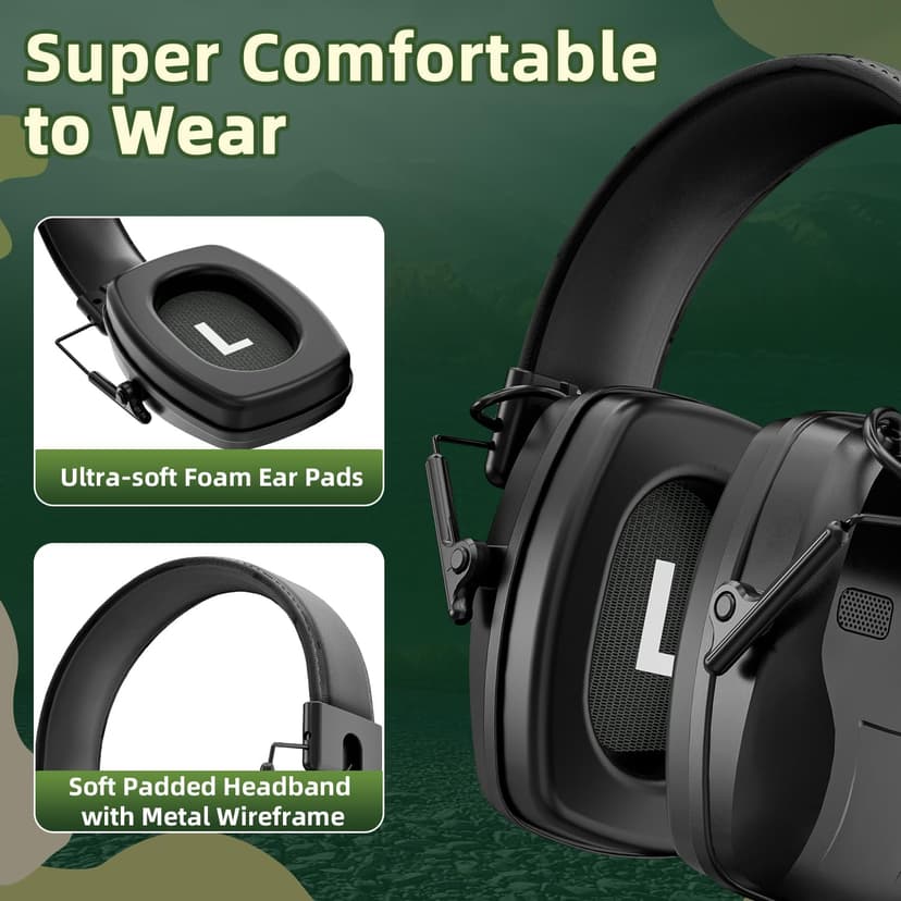 Rechargeable Shooting Protection Earmuffs with 4X Sound Amplification, Automatic Noise Cancelling Headphones Electronic Ear Muffs Music Volume Adjustable Folding for Hunting Racing Mowing