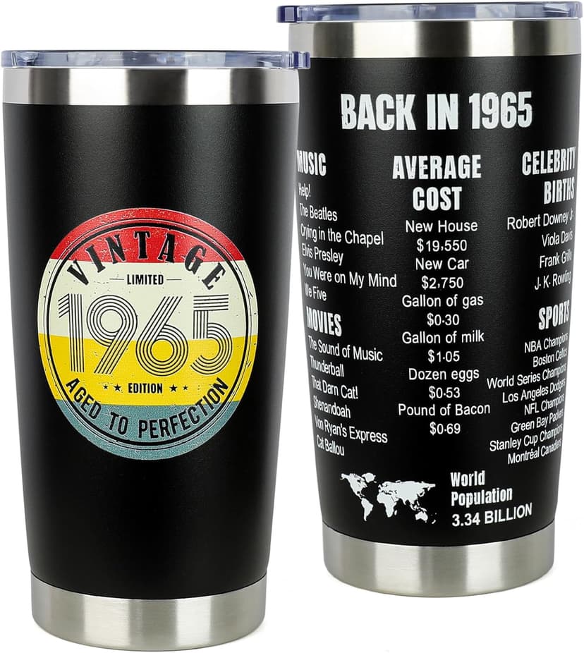 60th Birthday Gifts for Women Men - 1965 60th Birthday Decorations Gifts Ideas for Her Him - 60 Year Old Birthday Gift for Men Women Turning 60 Gift Ideas - 20oz Stainless Steel Tumbler
