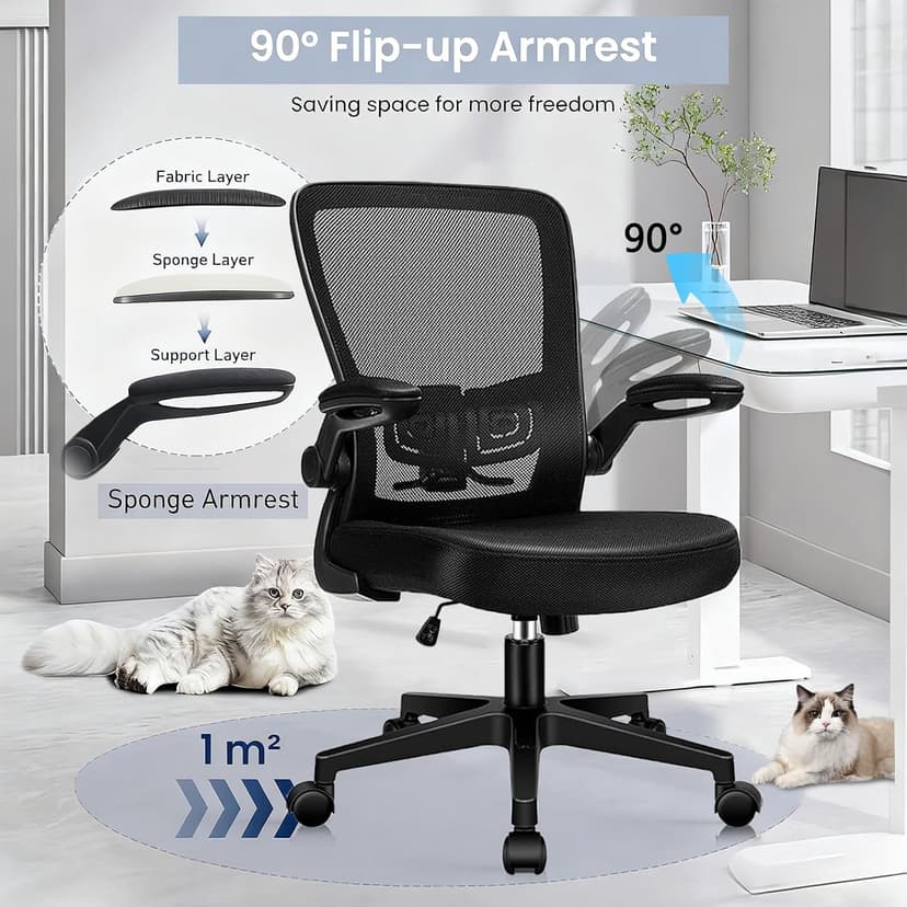 KLASIKA Desk Chairs with Wheels, Ergonomic Mesh Office Chair Adjustable Height and Swivel Lumbar Support Home Office Chair with Flip Up Armrests (8PK)