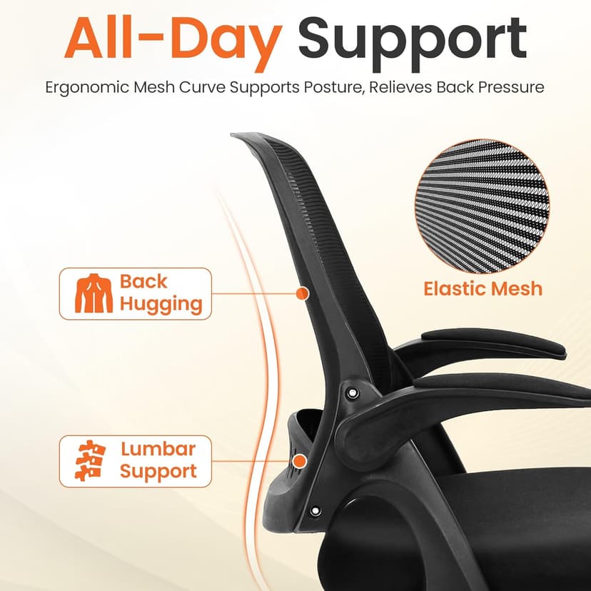 NEO CHAIR Office Chair Gaming Desk Computer Mesh Ergonomic Chair with Flip-up Arms Comfy Lumbar Support Adjustable Height Rolling Wheels Chair for Home Office (All Black)