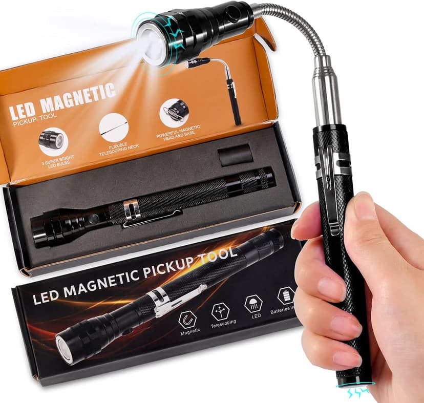 Magnetic Flashlight Gifts for Men Stocking Stuffers for Men Adults Pickup Tool Cool Extendable Magnet Telescoping Gadgets Christmas Birthday for Dad Him Husband Boyfriend Grandpa Handyman Mechanics