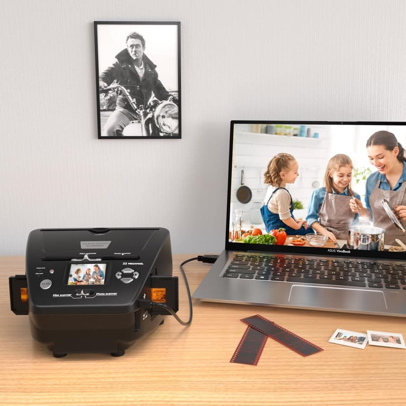 Photo and Slide Scanner with 2.4” LCD Screen, Convert Negatives & Slides 35mm/135 Film, Photo(3R,4R,5R), Business Card to 22MP JPEG Digital Photos, 4GB SD Card Included