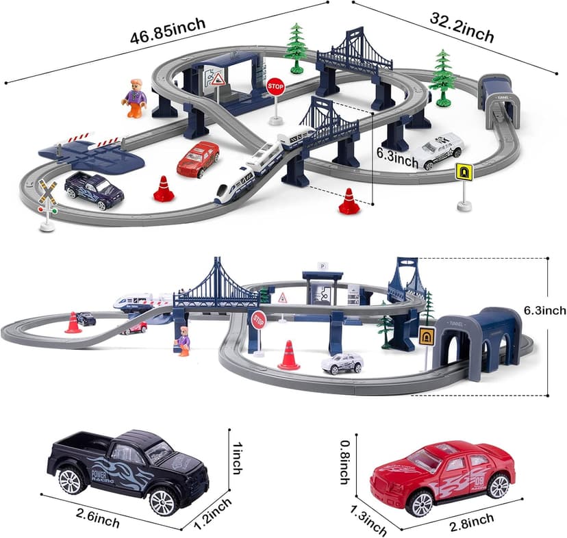 Train Sets for Boys 4-7, Battery Operated Train Set with Tracks(Magnetic Connection), Compatible with Thomas, Brio, Chuggington, Gifts for 3 4 5 6 Years Old (City)