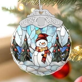 Christmas Ornaments - Snowman Stained Glass Ornament - Xmas Decor - Ornaments for Christmas Tree - Holiday Presents - Gift Exchange Ideas - Car Hanging Decoration - Wine Bottle Decor