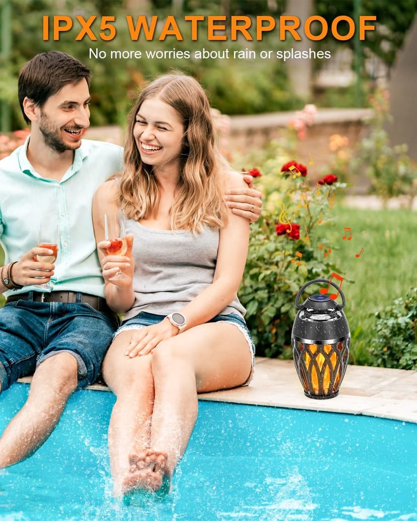 Vanten 2 Packs Outdoor Bluetooth Speakers, Bluetooth 5.0 Led Flame Speaker, IPX5 Waterproof Flame Torch Atmosphere Speaker, Flame Lamp, Gifts for Men Women, Decorations for Party Garden Patio