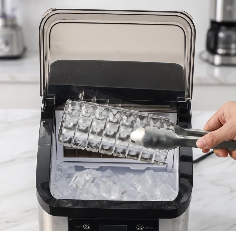 Countertop Ice Maker, 45Lbs/Day Clear Ice Cube Maker with Self-Priming Water Supply, 24 Cubes Ready in 13 Mins, 6 Ice Thickness Levels, Stainless Steel Ice Maker Machine for Home Kitchen Office Bar