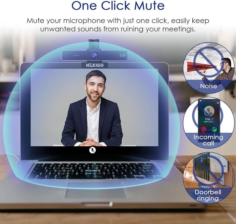 NexiGo Zoom Certified, N950P (Gen 2) 4K Zoomable Webcam, RF Remote, Sony_Starvis Sensor, 5X Digital Zoom, Pro Web Camera with Dual Stereo Mics