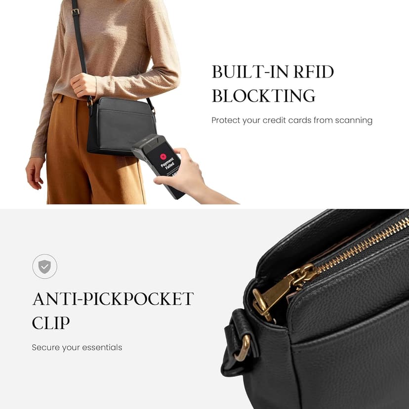 befen Anti-theft Crossbody Bag for Women Geniune Leather, Small Cross Body Shoulder Handbags with RFID Card Slots