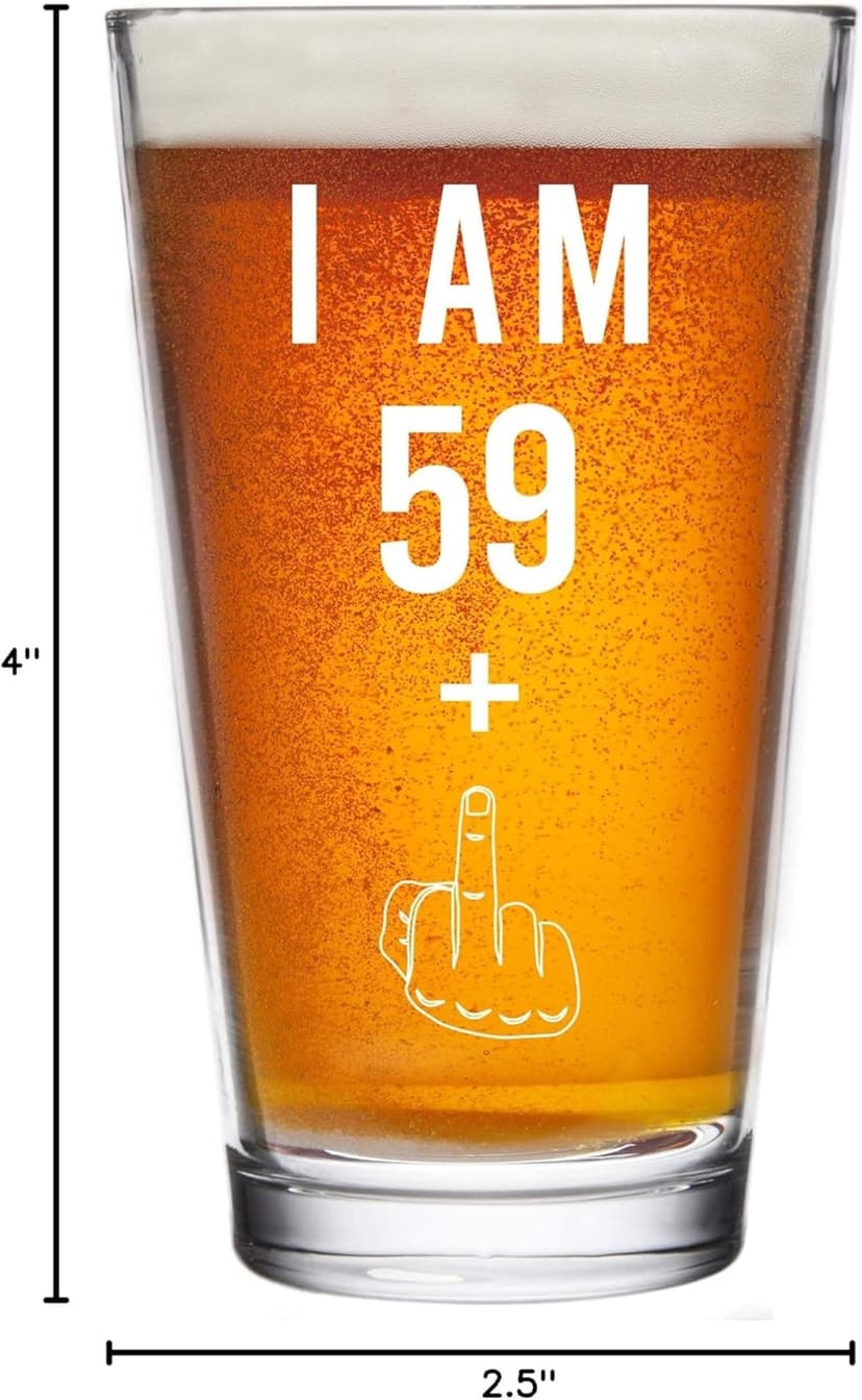 Gelid 59 + One Middle Finger 60th Birthday Gifts for Men Women Beer Glass – Funny 60 Year Old Presents - 16 oz Pint Party Decorations Supplies - Craft Beers Gift Ideas for Dad Mom Husband Wife 60 th