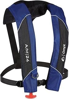 Onyx A/M-24 Automatic/Manual Inflatable Life Jacket, U.S. Coast Guard Approved, Low Profile, Compact Design, Manual Convertible Inflation Option