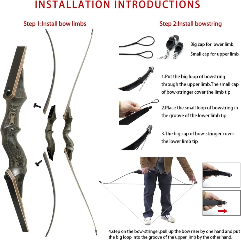 Black Hunter Archery Takedown Bow Longbow American Longbow Adult Right Hand Hunting Wood Bow 60",30-60lbs Target Practice