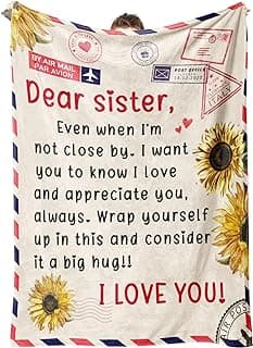 Niyewsor Sister Birthday Gifts, Sister Gifts Blanket, Sisters Gift from Sis, Present for Sisters on Mothers Day, Christmas, Dear Sis Airmail Throw Blanket, 60" * 50"