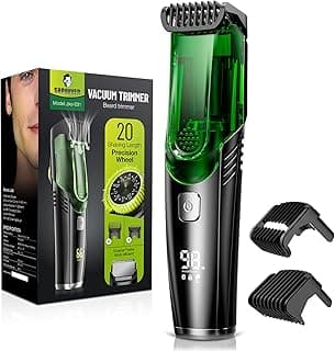 SHPAVVER Beard Trimmer for Men: Vacuum Mustache Trimmer for Less Mess -IPX7 Waterproof- Rechargeable Electric Beard Cutting Kit with Adjustable Length Comb-Built-in Vacuum for Sideburns/Stubble