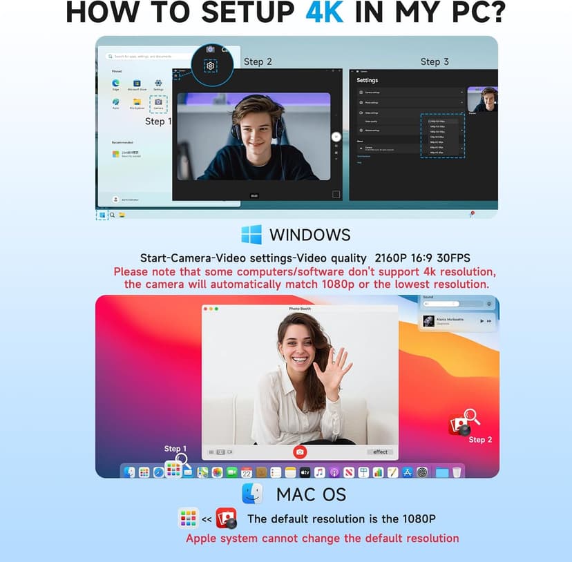 AOC 4k Webcam for PC with Microphone, Computer Camera with Noise Cancellation, Privacy Cover, 99° FOV, Plug & Play USB Webcam for Streaming, Conferencing, Zoom, Skype, Facetime, Laptop, PC, Skype